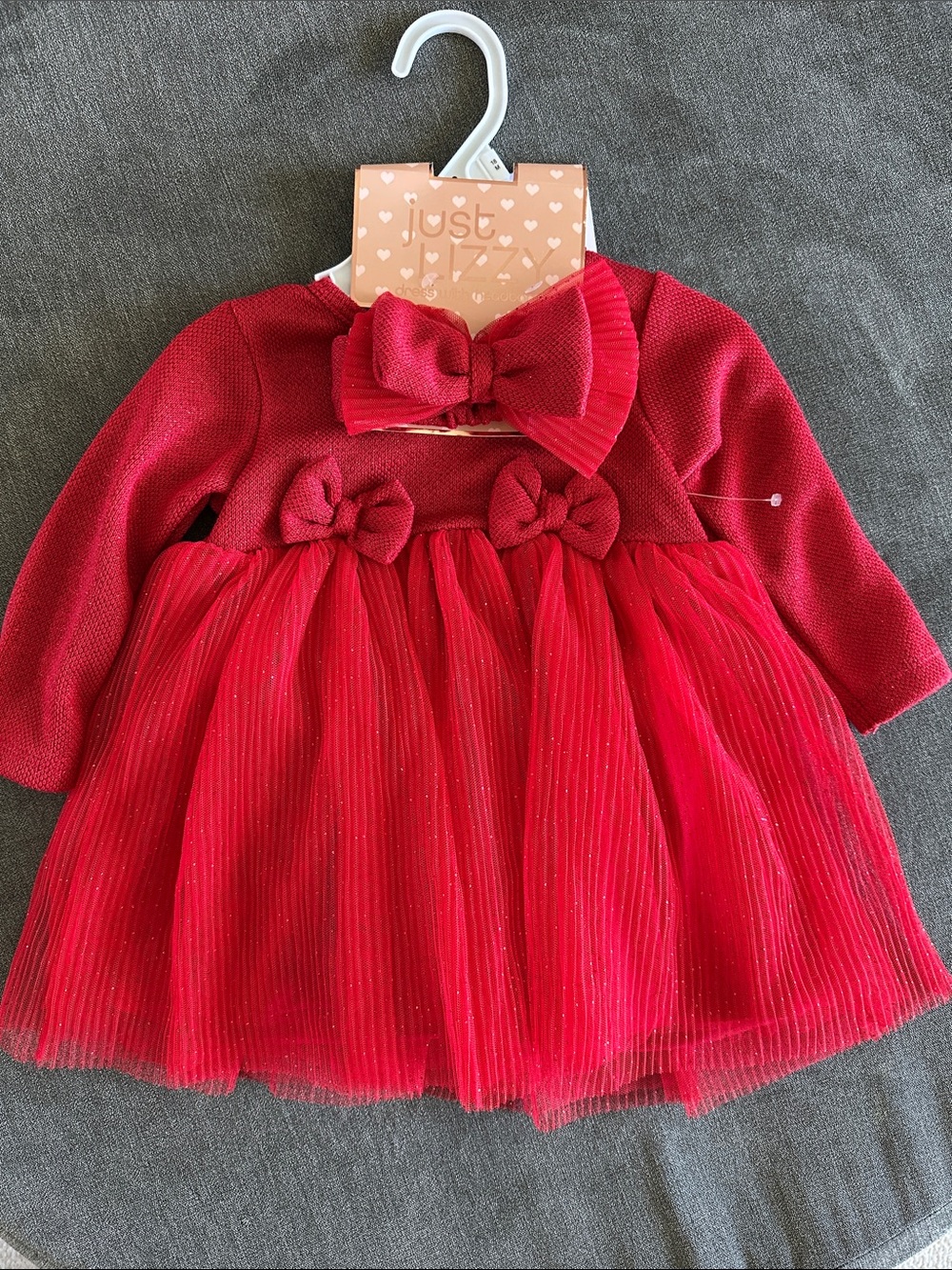 Just Lizzy You Red Tulle Dress with Headband Bow Baby 18 month